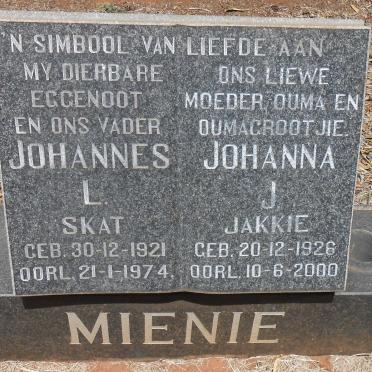 MIENIE Johannes L. 1921-1974 &amp; Johanna J. 1926-2000