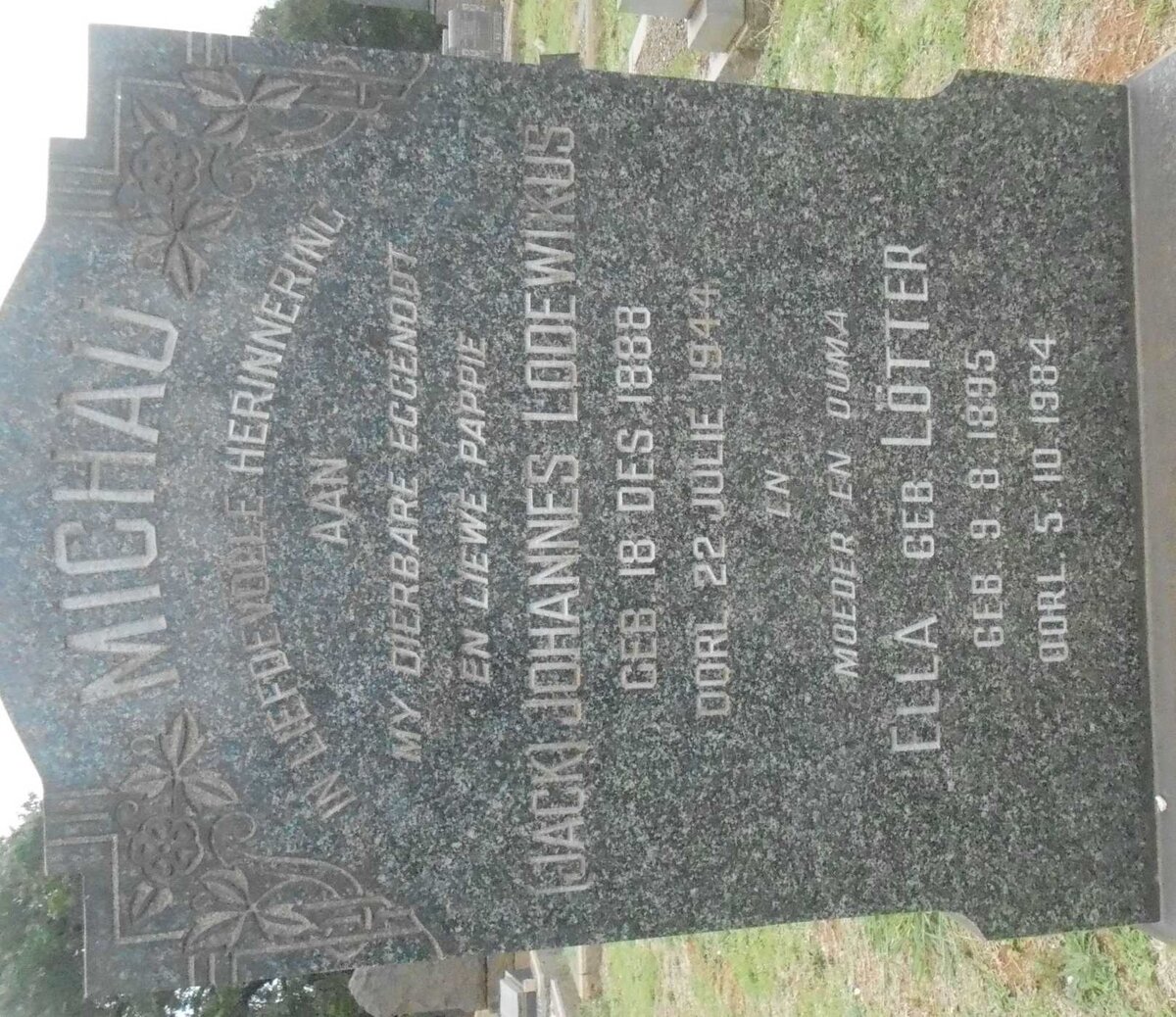 MICHAU Johannes Lodewikus 1888-1944 &amp; Ella LÖTTER 1895-1984