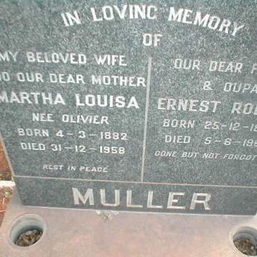 MULLER Ernest Robert 1878-1969 &amp; Martha Louisa OLIVIER 1882-1958