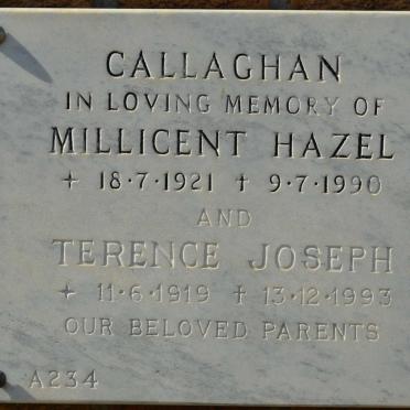 CALLAGHAN Terence Joseph 1919-1993 &amp; Millicent Hazel 1921-1990