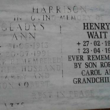HARRISON Henry Wait 1911-1994 &amp; Gladys Ann 1913-1991