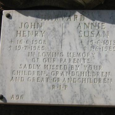 HARVARD John Henry 1908-1985 &amp; Annie Susan 1913-1989