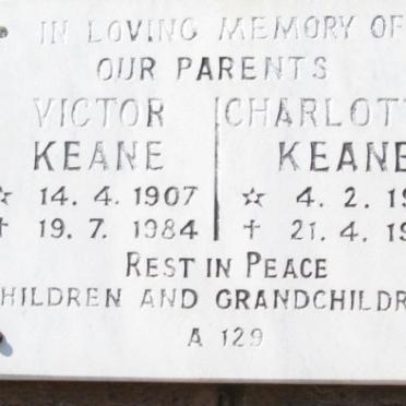 KEANE Victor 1907-1984 &amp; Charlotte 1930-1986