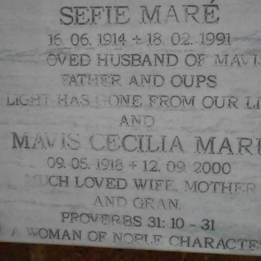 MARÉ Sefie 1914-1991 &amp; Mavis Cecilia 1918-2000