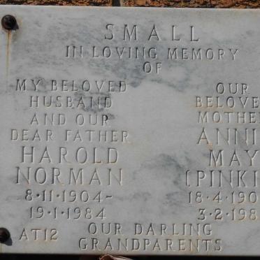 SMALL Harold Norman 1904-1984 &amp; Annie May 1908-1985