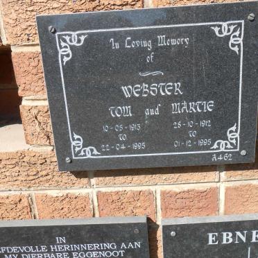 WEBSTER Tom 1913-1995 &amp; Martie 1912-1995