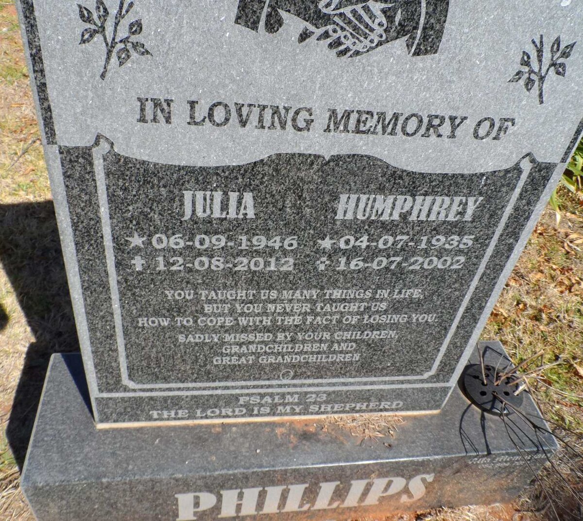 PHILLIPS Humphrey 1935-2002 &amp; Julia 1946-2012