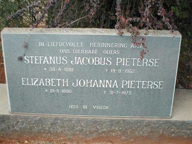 PIETERSE Stefanus Jacobus 1881-1962 &amp; Elizabeth Johanna 1890-1973
