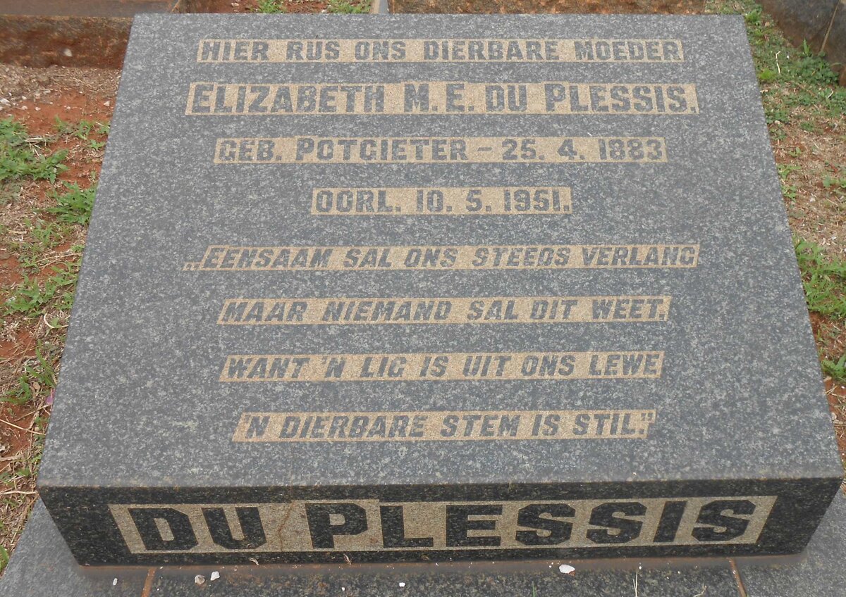 PLESSIS Elizabeth M. E., du nee POTGIETER 1883-1951