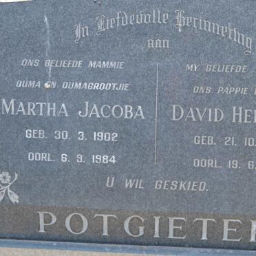 POTGIETER David Hercules 1896-1968 &amp; Martha Jacoba 1902-1984