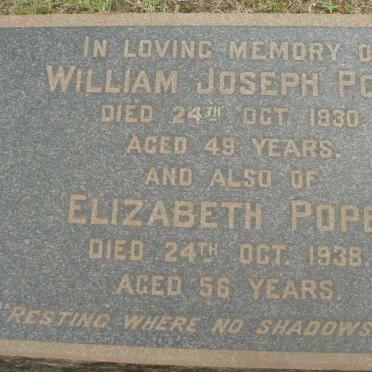 POPE William Joseph -1930 &amp; Elizabeth -1938
