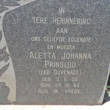 PRINSLOO Aletta Johanna nee DUVENHAGE 1905-1963