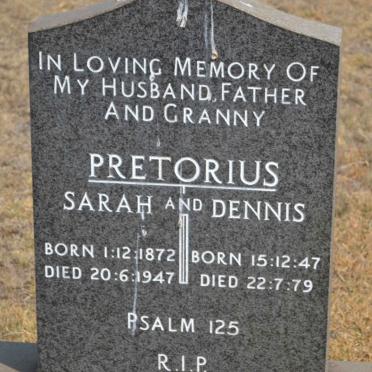 PRETORIUS Sarah 1872-1947 :: PRETORIUS Dennis 1947-1979