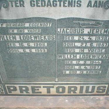PRETORIUS Willem Lodewiekus 1908-1959 :: PRETORIUS Jacobus Jeremias 1938-1957 :: PRETORIUS Willem Lodewiekus 1944-1967