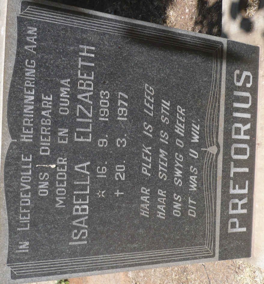 PRETORIUS Isabella Elizabeth 1903-1977