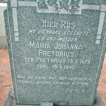 PRETORIUS Maria Johanna nee PRETORIUS 1873-1945