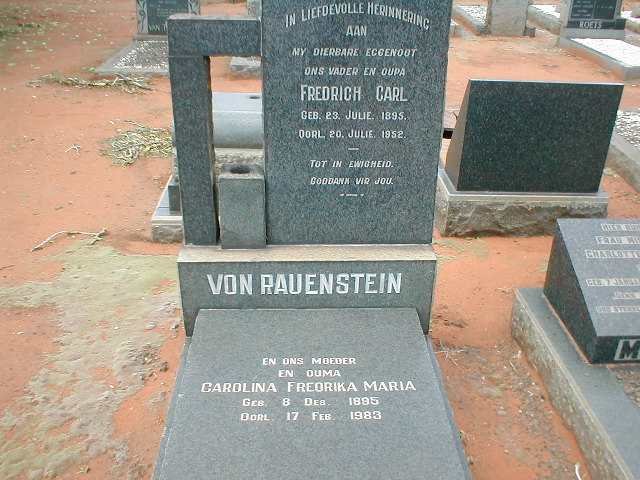 RAUENSTEIN Fredrich Carl, von 1895-1952 &amp; Carolina Fredrika Maria 1895-1983