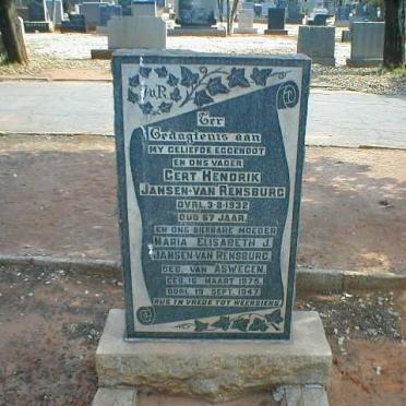 RENSBURG Gert Hendrik, Jansen van -1932 &amp; Maria Elisabeth J. VAN ASWEGEN 1875-1947