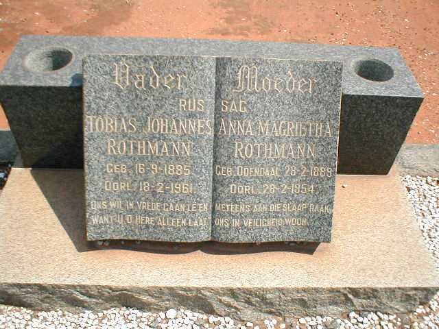 ROTHMANN Tobias Johannes 1885-1961 &amp; Anna Magrietha ODENDAAL 1889-1954