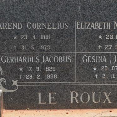 ROUX Barend Cornelius, le 1891-1973 &amp; Elizabeth Magdalena 1899-1984 