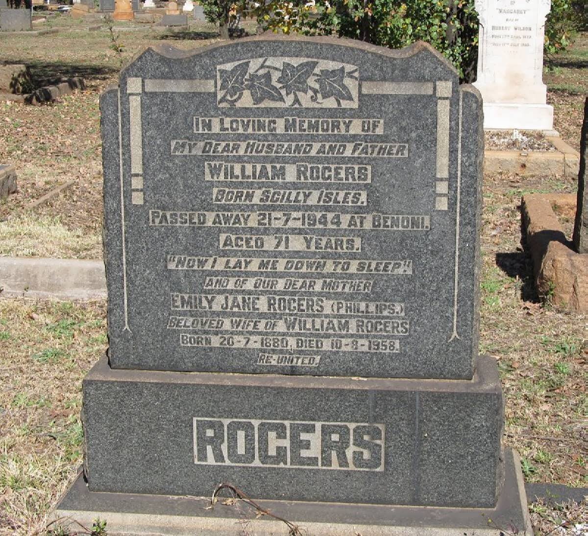 ROGERS William -1944 &amp; Emily Jane PHILLIPS 1880-1958