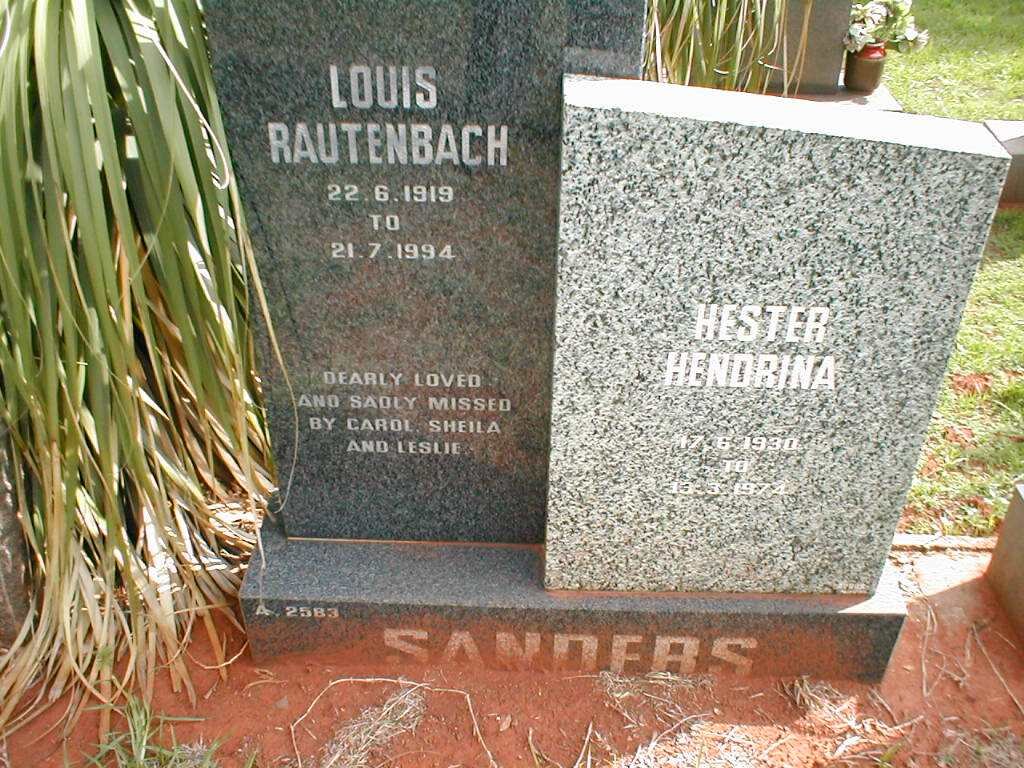 SANDERS Louis Rautenbach 1919-1994 &amp; Hester Hendrina 1930-1974