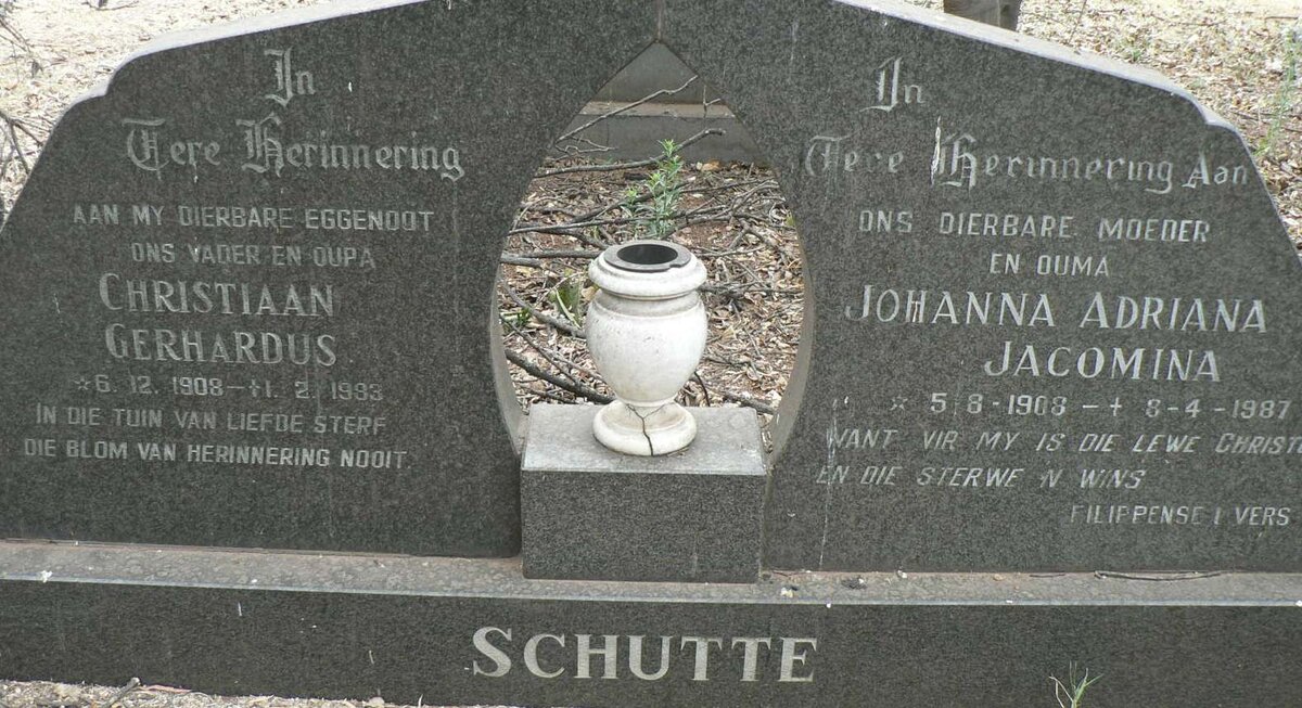 SCHUTTE Christiaan Gerhardus 1908-1983 &amp; Johanna Adriana Jacomina 1908-1987