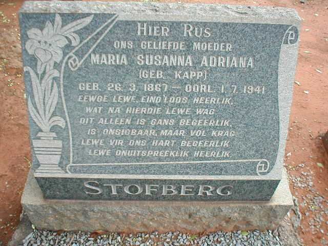 STOFBERG Maria Susanna Adriana nee KAPP 1867-1941