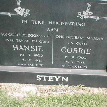 STEYN Hansie 1909-1981 &amp; Corrie 1908-1992
