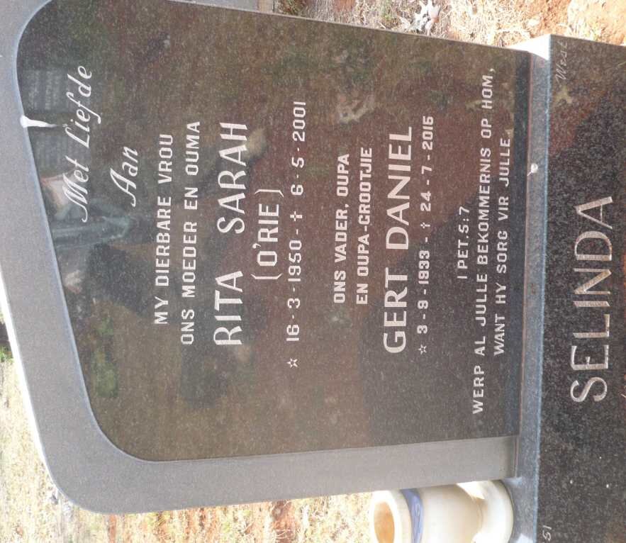 SELINDA Gert Daniel 1933-2015 &amp; Rita Sarah 1950-2001