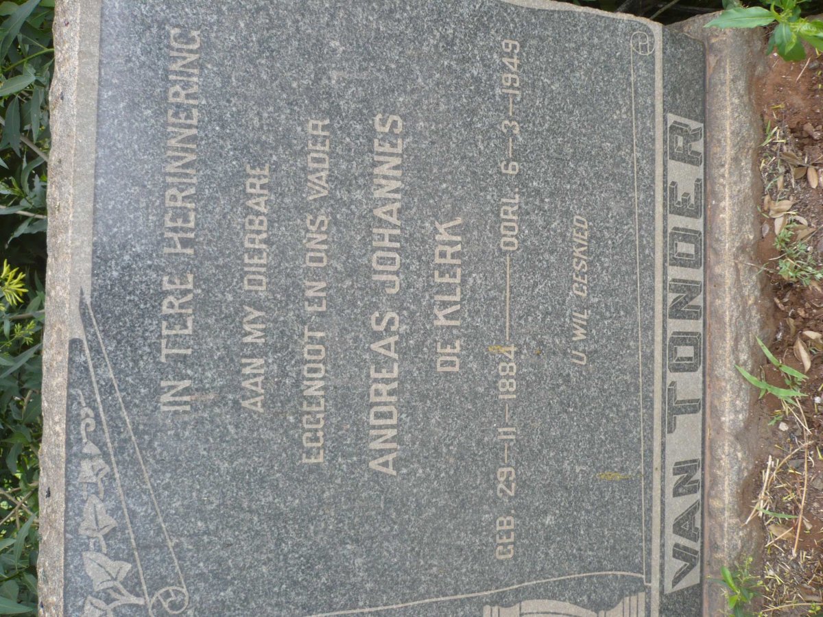 TONDER Andreas Johannes de Klerk, van 1884-1949