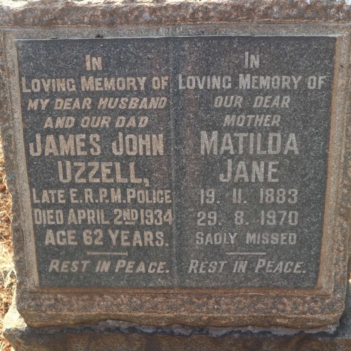 UZZELL James John -1934 &amp; Matilda Jane 1883-1970