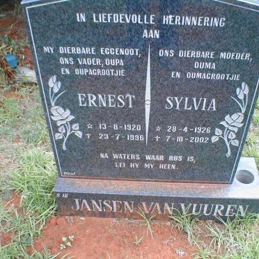 VUUREN Ernest, Jansen van 1920-1996 &amp; Sylvia 1926-2002