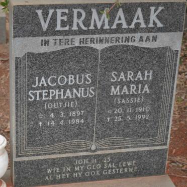 VERMAAK Jacobus Stephanus 1897-1984 &amp; Sarah Maria 1910-1992