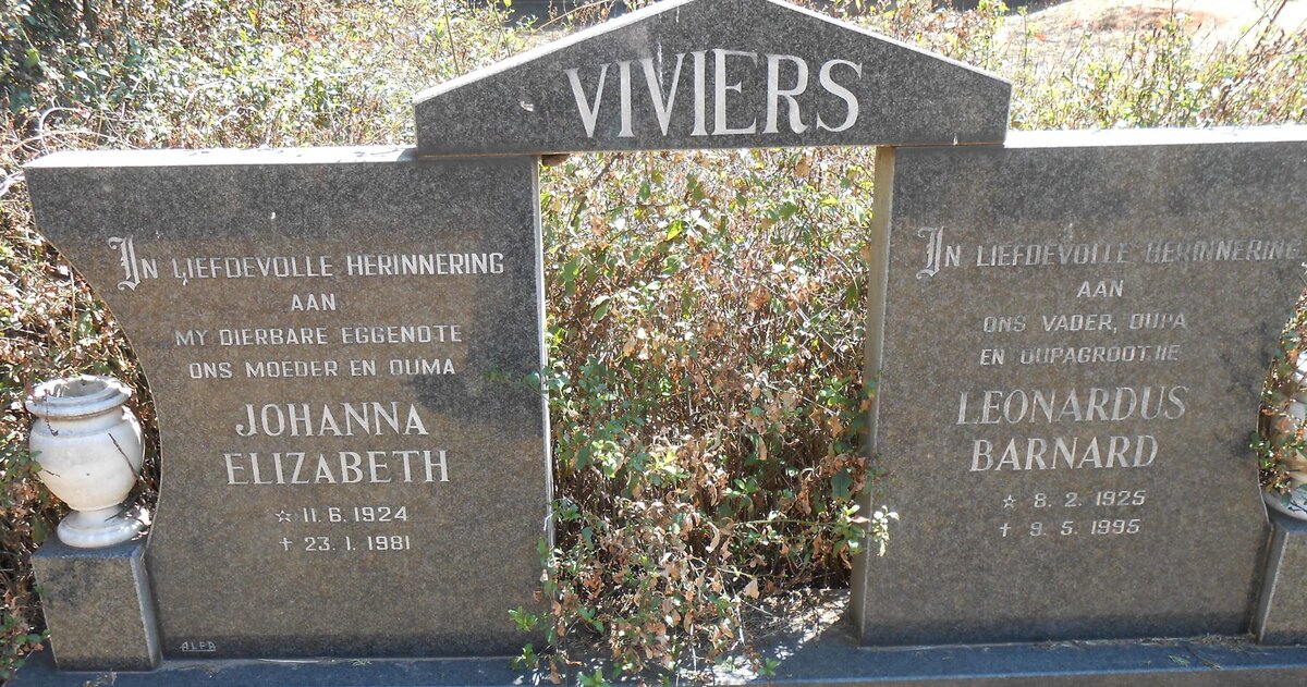 VIVIERS Leonardus Barnard 1925-1995 &amp; Johanna Elizabeth 1924-1981
