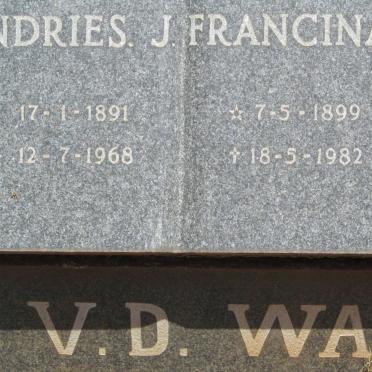 WALT Andries J., v.d. 1891-1968 &amp; Francina E. 1899-1982