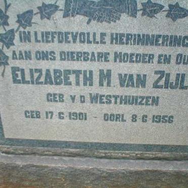 ZIJL Elizabeth M., van nee V.D. WESTHUIZEN 1901-1956