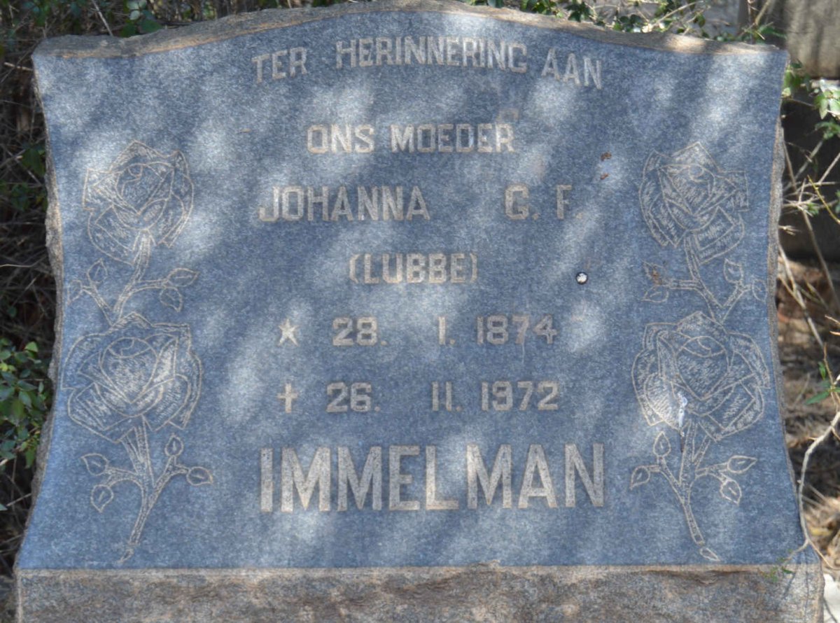 IMMELMAN Johanna G.F. nee LUBBE 1874-1972