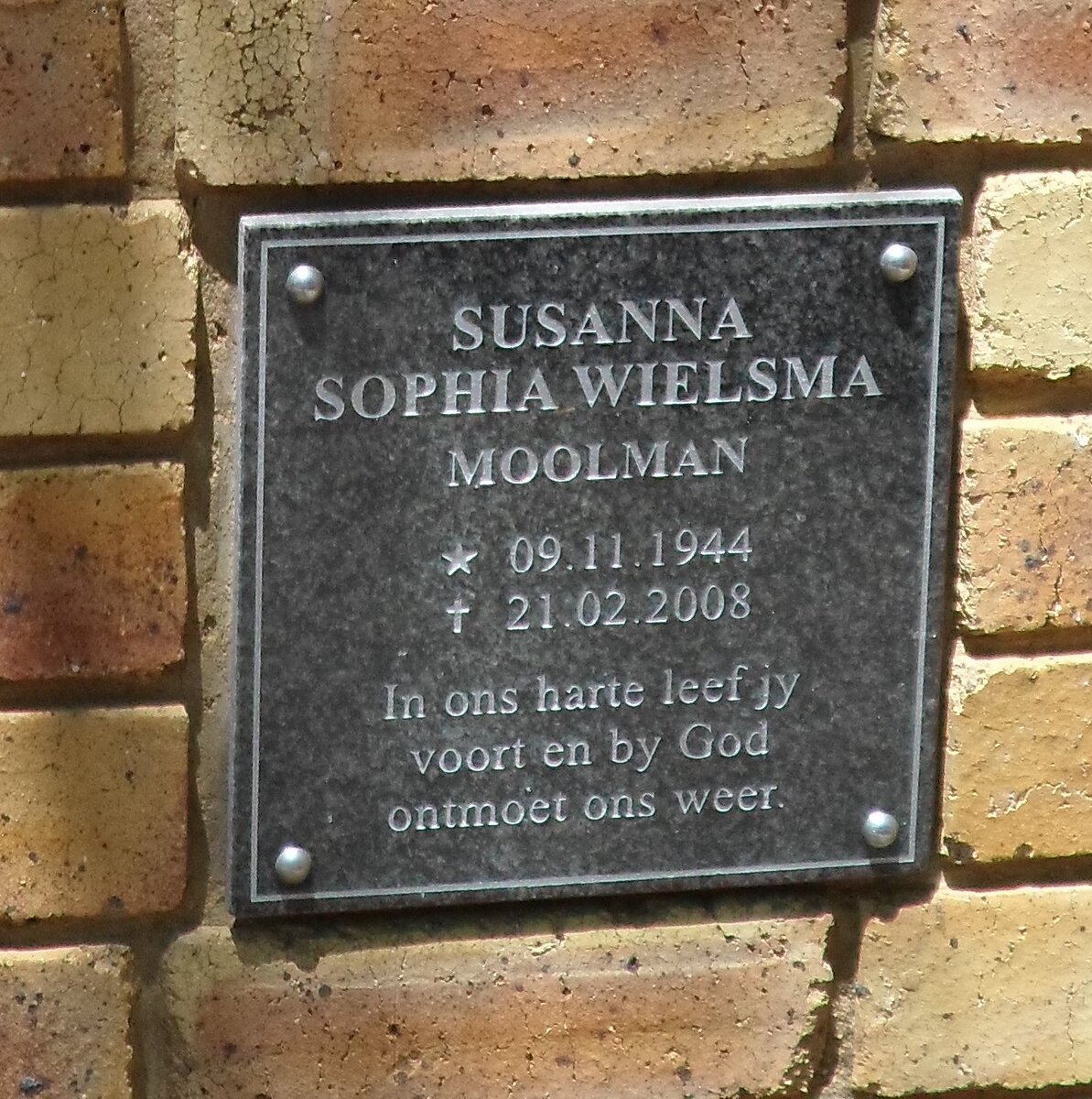 MOOLMAN Susanna Sophia Wielsma 1944-2008