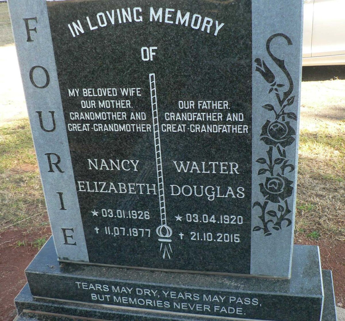 FOURIE Walter Douglas 1920-2015 &amp; Nancy Elizabeth 1926-1977