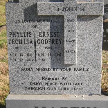 MARTIN Phyllis Cecillia 1914-2012 :: MARTIN Ernest Godfrey 1947-1971