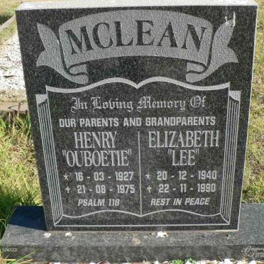 McLEAN Henry 1927-1975 &amp; Elizabeth 1940-1990
