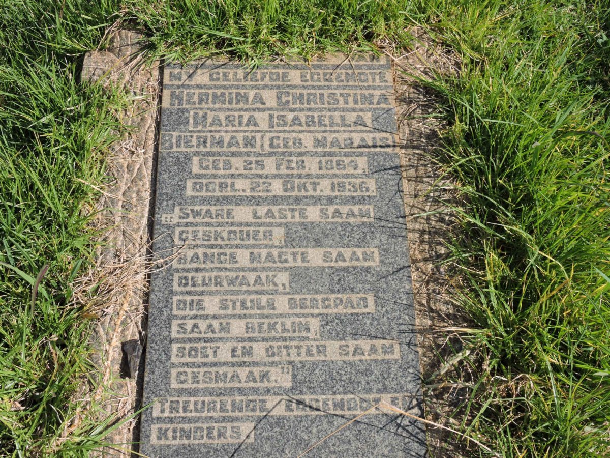 BIERMAN Hermina Christina Maria Isabella nee MARAIS 1864-1936