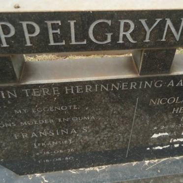 APPELGRYN Nicolaas Johannes Hermanus 1933-1988 &amp; Fransina S. 1926-1980