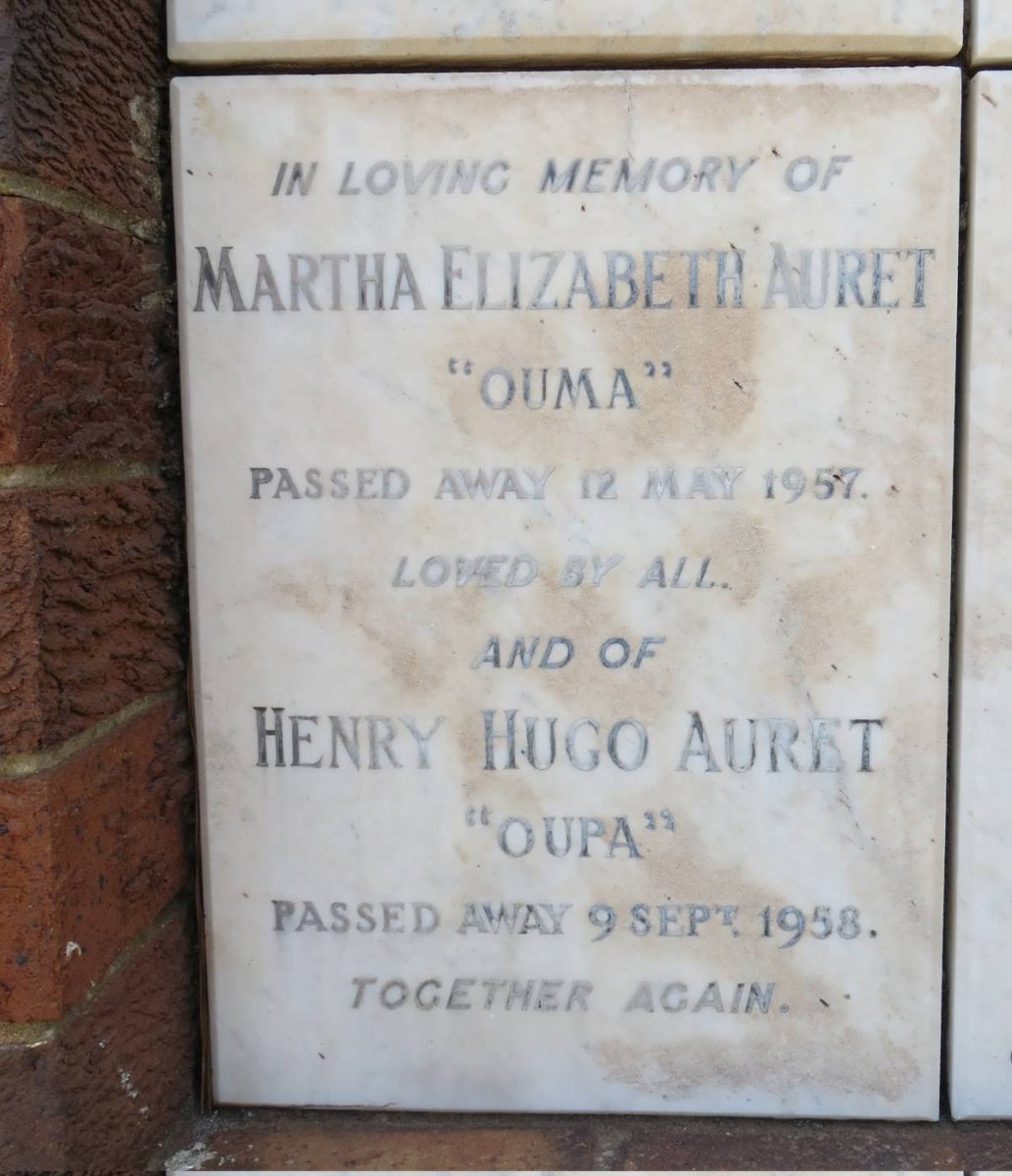 AURET Henry Hugo -1958 &amp; Martha Elizabeth -1957