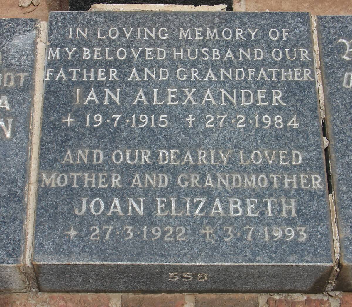 ALEXANDER Ian 1915-1984 &amp; Joan Elizabeth 1922-1993