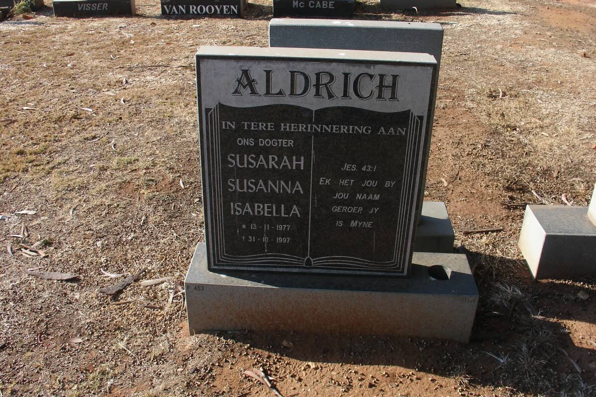 ALDRICH Susarah Susanna Isabella 1977-1997