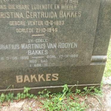 BAKKES Ignatius Martinus van Rooyen 18??-1989 &amp; Christina Gertruida VENTER 18?3-1945