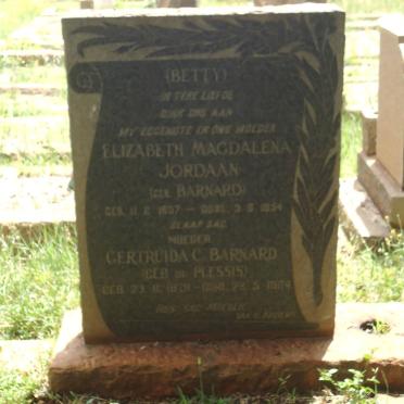 BARNARD Gertruida C. nee DU PLESSIS 1878-19 :: JORDAAN Elizabeth Magdalena nee BARNARD 1907-1954