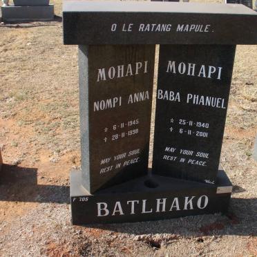 BATLHAPO Baba Phanuel 1940-2001 &amp; Nompi Anna 1945-1998